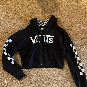 Black cropped vans zip up hoodie checkered sleeves